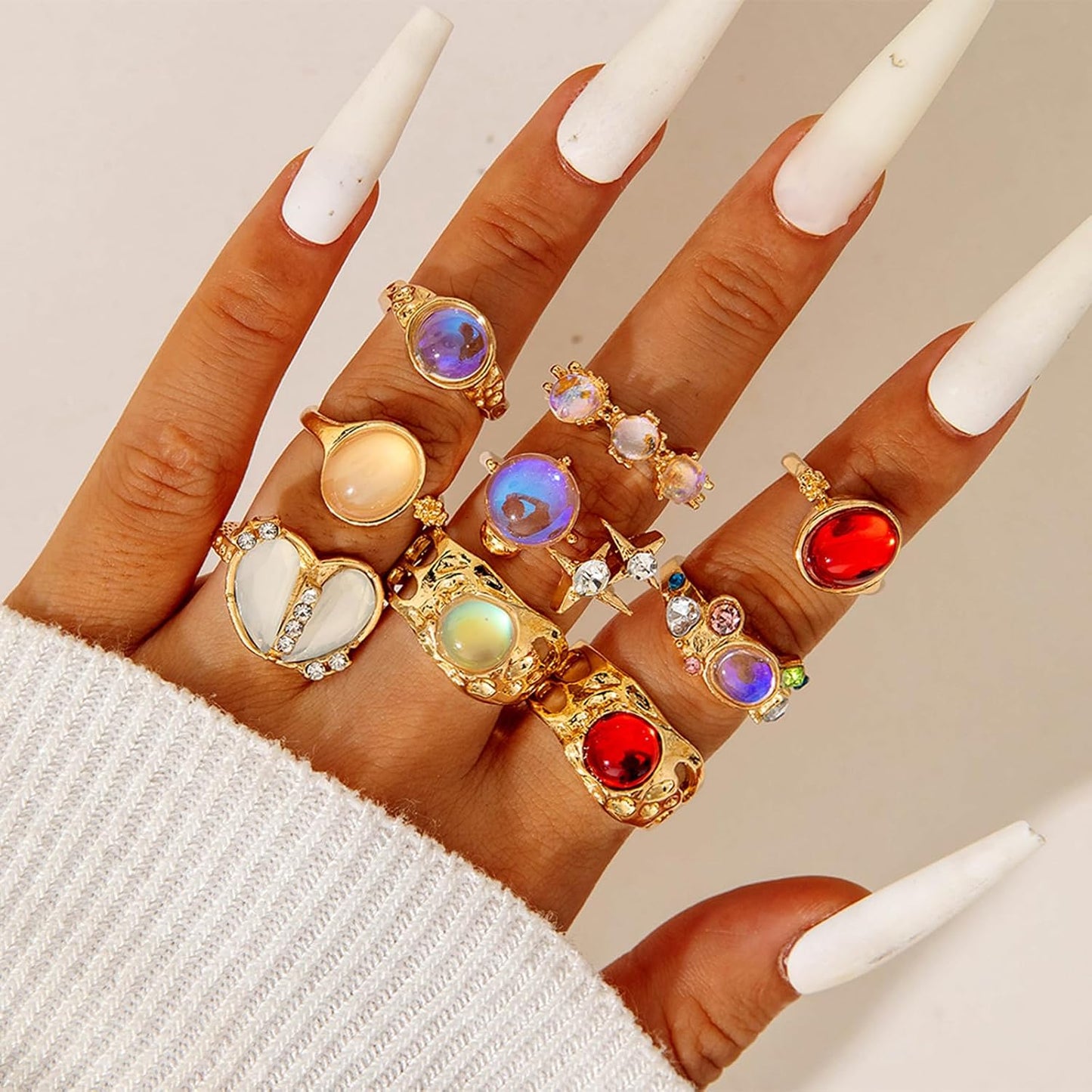 IQIC Anillos gruesos de oro para mujer, juego de anillos de plata a...