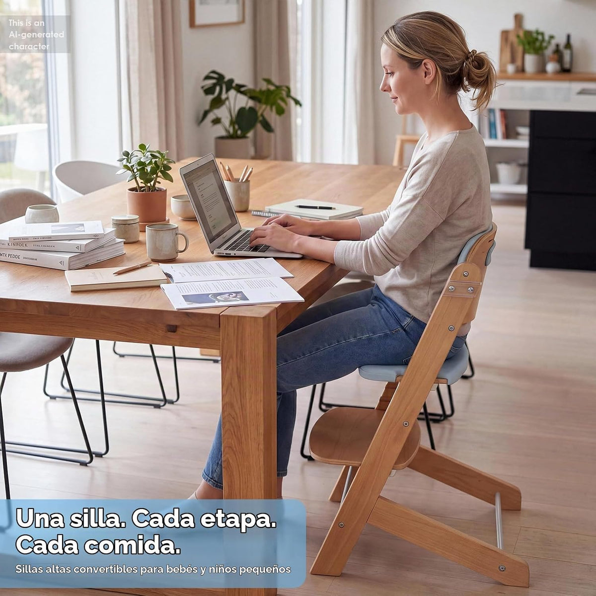 Trona de madera para bebé Cowiewie, silla de crecimiento convertibl...