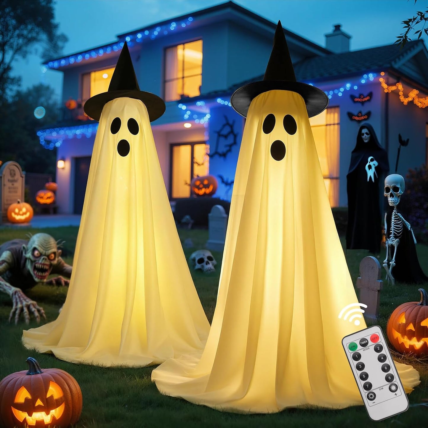 2 decoraciones de Halloween al aire libre, fantasma, decoración de...