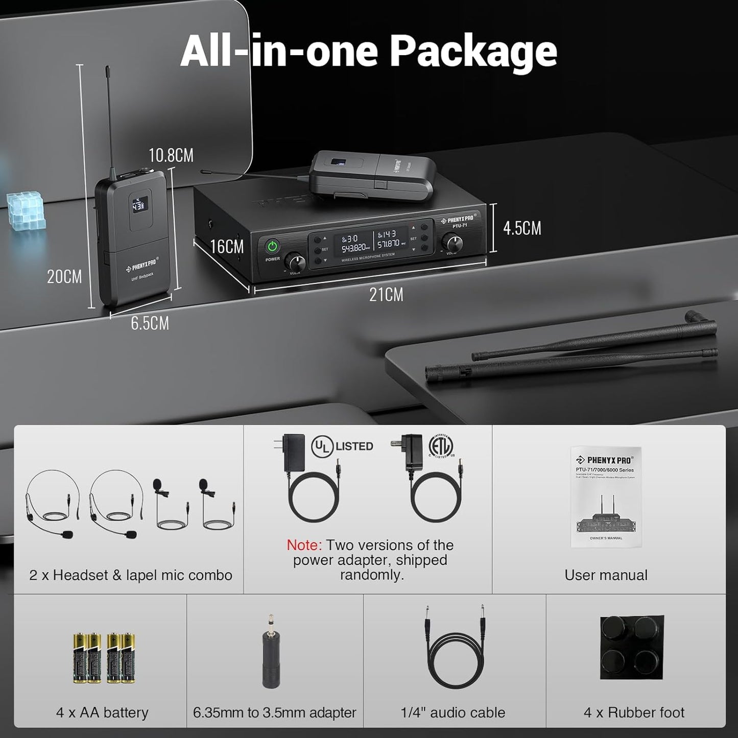 Phenyx Pro Auriculares de escaneo automático UHF\/micrófonos inalám...