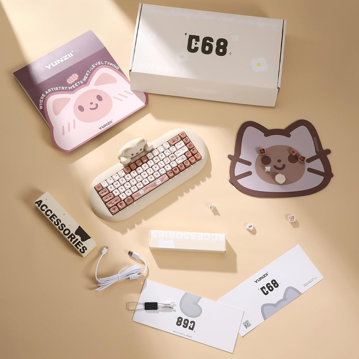 YUNZII C68 Teclado mecánico inalámbrico, diseño de 65%, cambio cali...