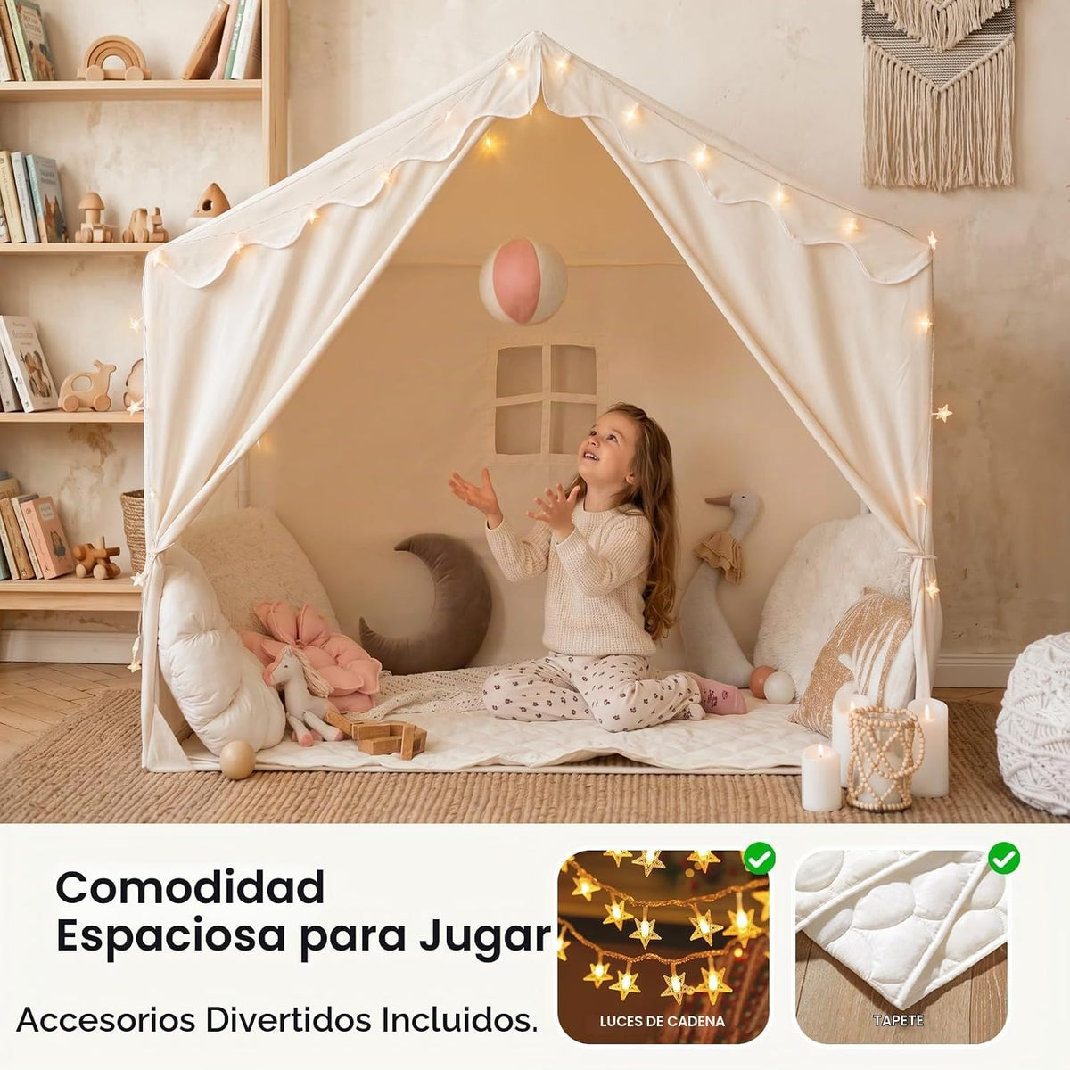 Tienda de campaña para niños Tiny Land con tapete y luces de estrel...