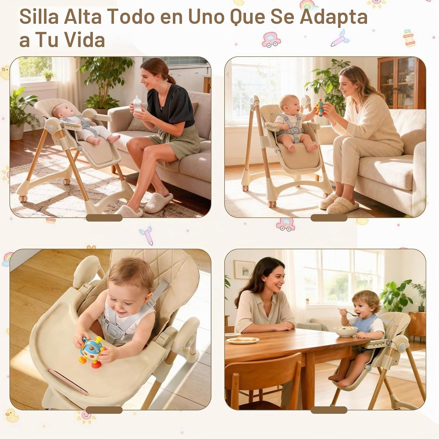Sillas altas para bebés y niños pequeños, silla alta plegable con r...