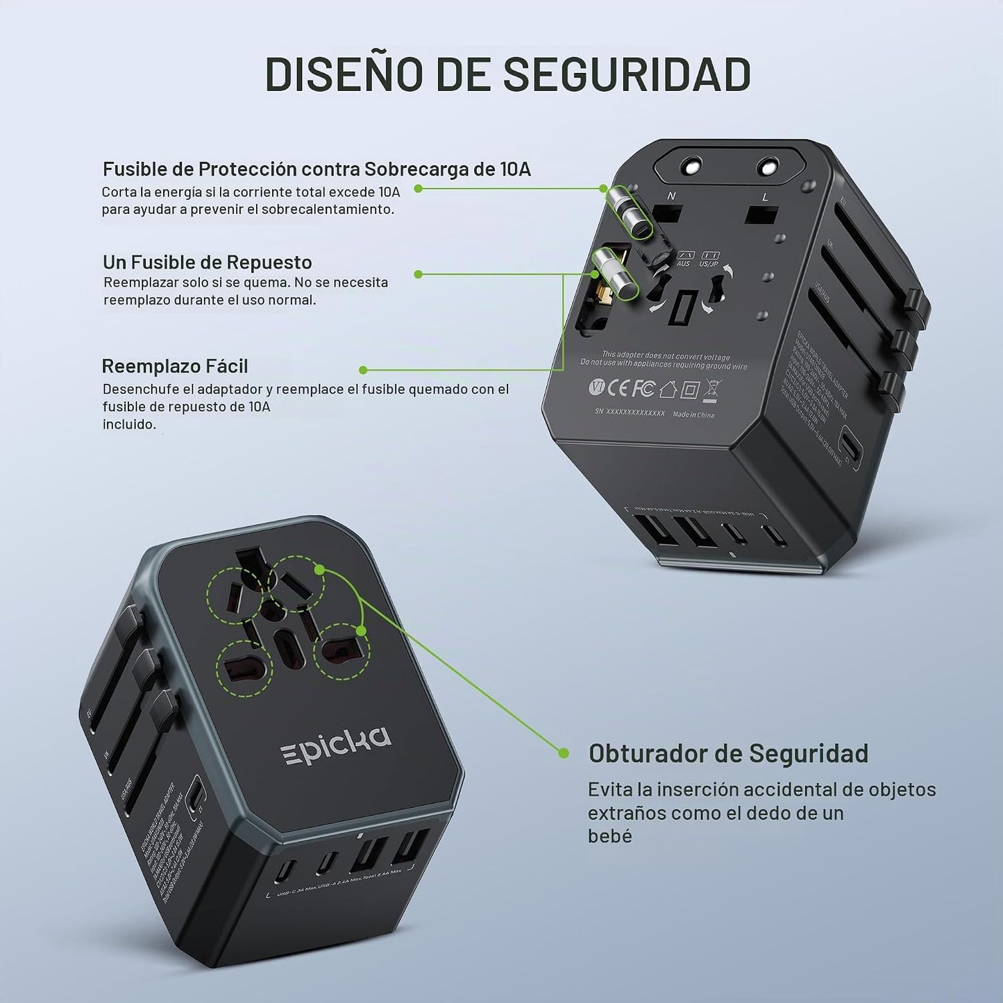 EPICKA Adaptador de viaje universal, adaptador de enchufe de viaje...