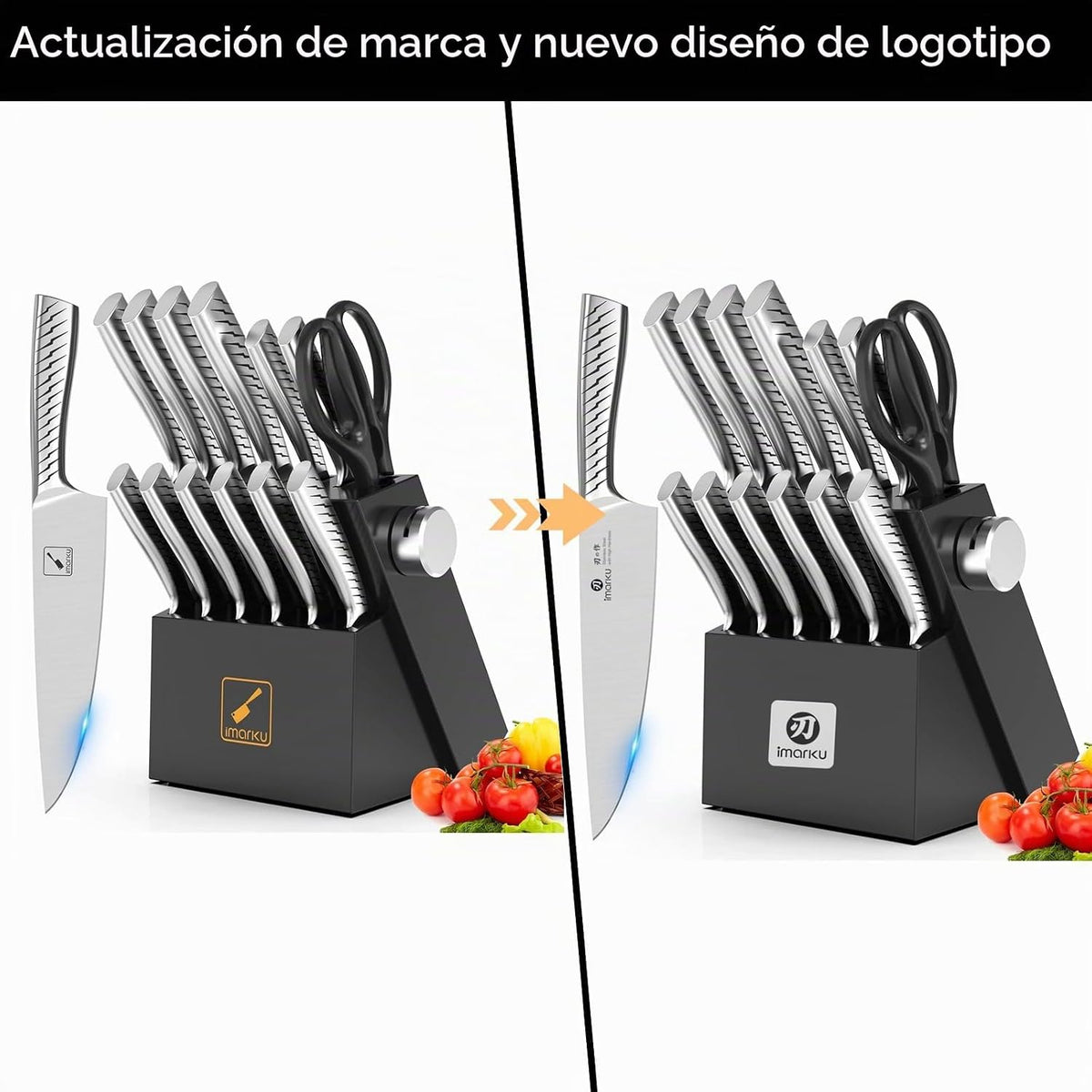 imarku® Juego de cuchillos, juego de 14 piezas para cocina con bloq...
