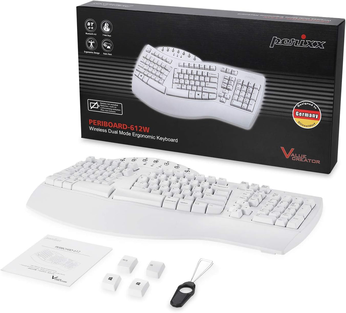 Perixx Periboard-612 - Teclado USB inalámbrico ergonómico dividido,...