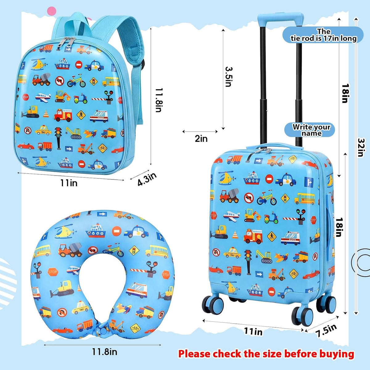 Sanwuta Juego de 4 piezas de equipaje para niños, mochila de viaje,...
