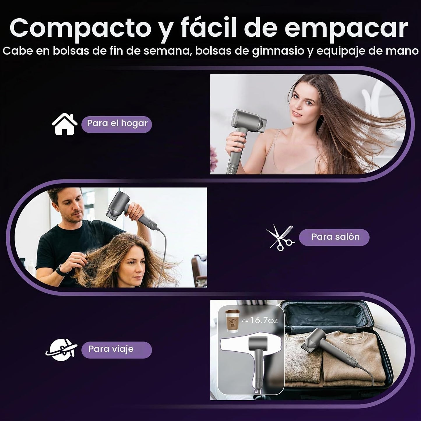 Secador de pelo de alta velocidad, 160,000 RPM sin escobillas con d...