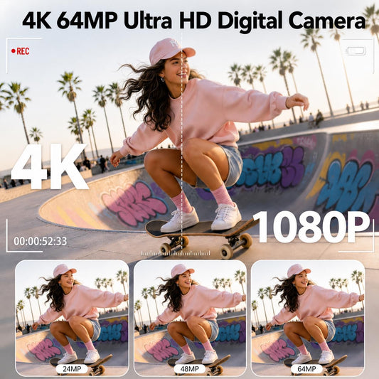 Cámara digital 4K para fotografía, cámara de vlogging de 64MP para...