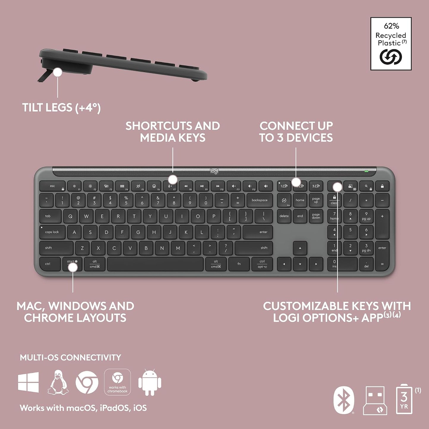 Logitech Teclado inalámbrico Signature Slim K950 con escritura sile...