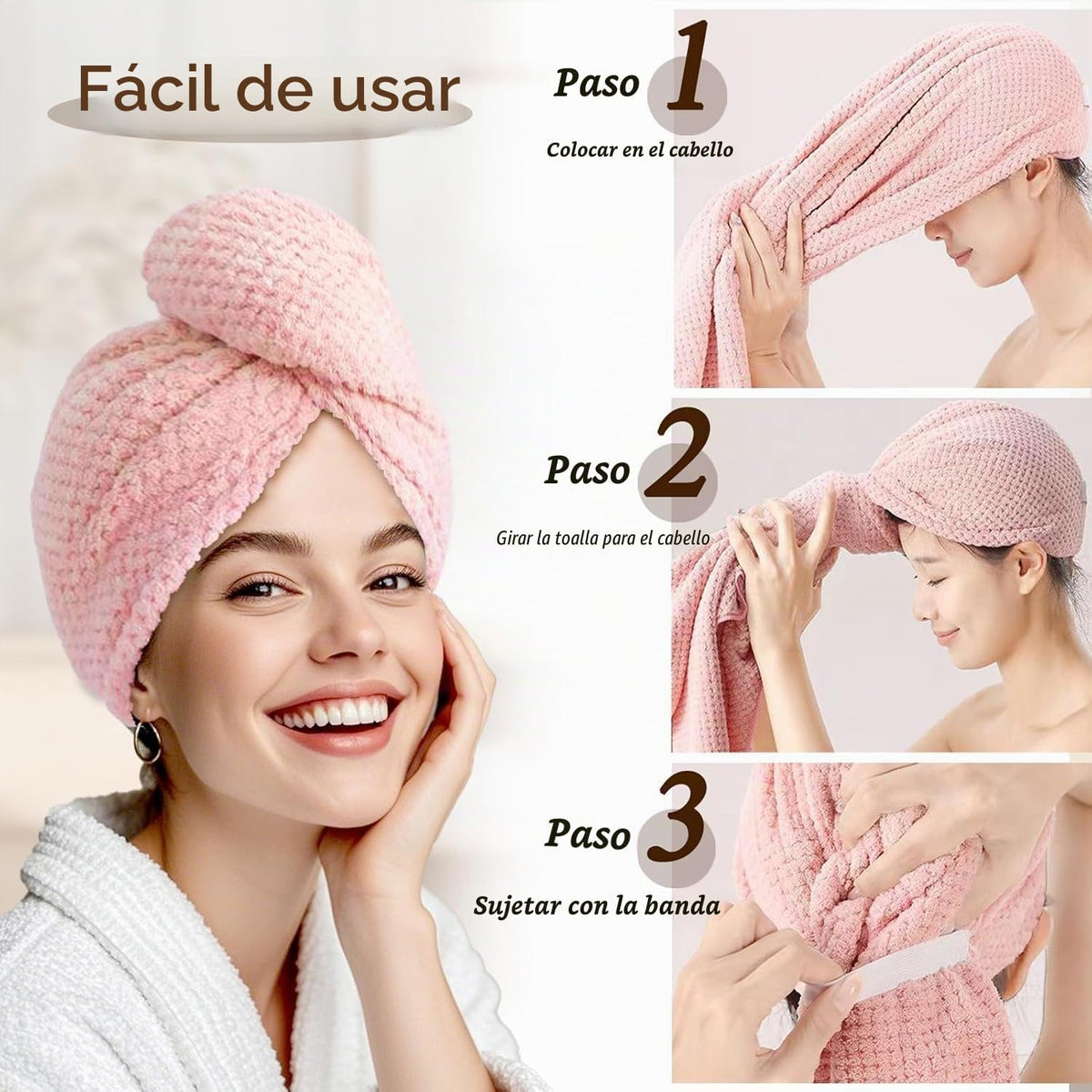Netcken Paquete de 2 Toallas Grandes de Microfibra para el Cabello...