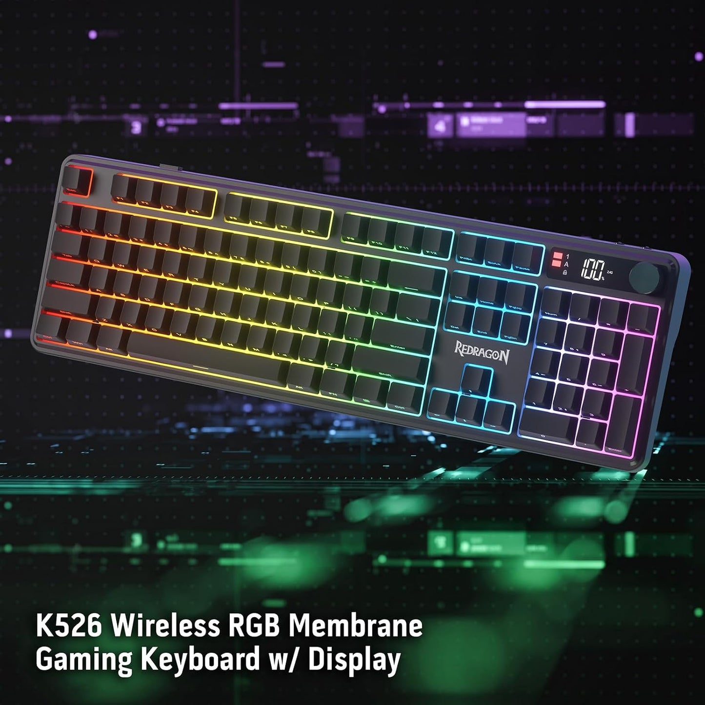 Redragon Teclado inalámbrico K526 PRO RGB para juegos, 104 teclas d...