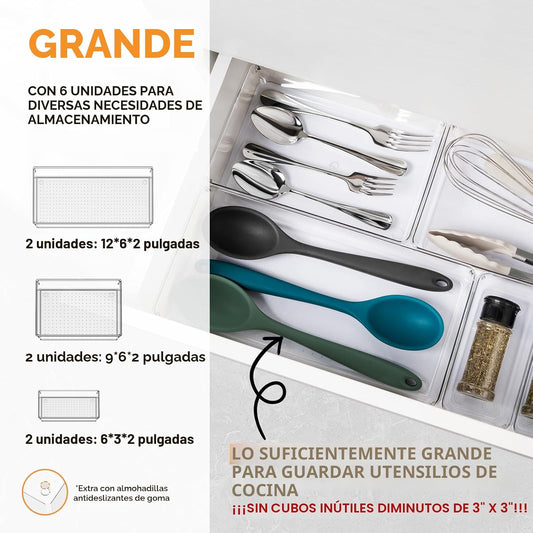 Paquete de 6 bandejas organizadoras grandes de plástico transparent...