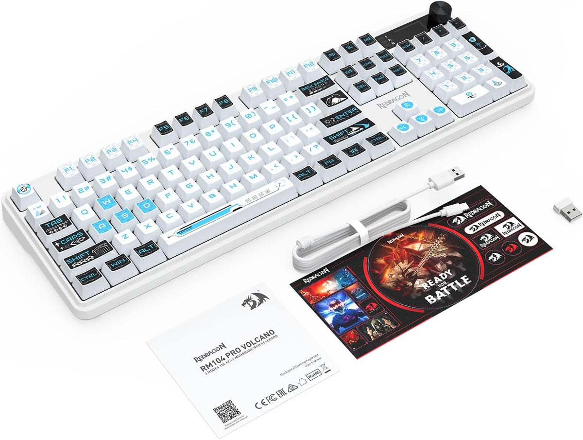 Redragon Teclado inalámbrico K526 PRO RGB para juegos, 104 teclas d...