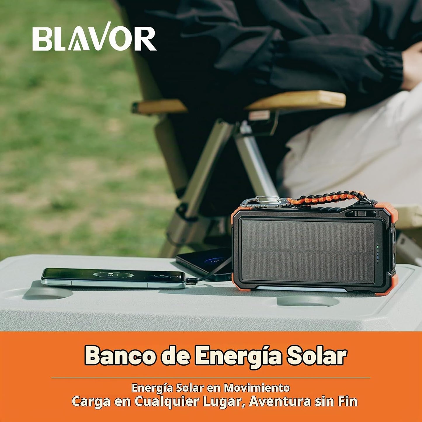BLAVOR - Banco de energía solar de 20000 mAh con cables incorporado...