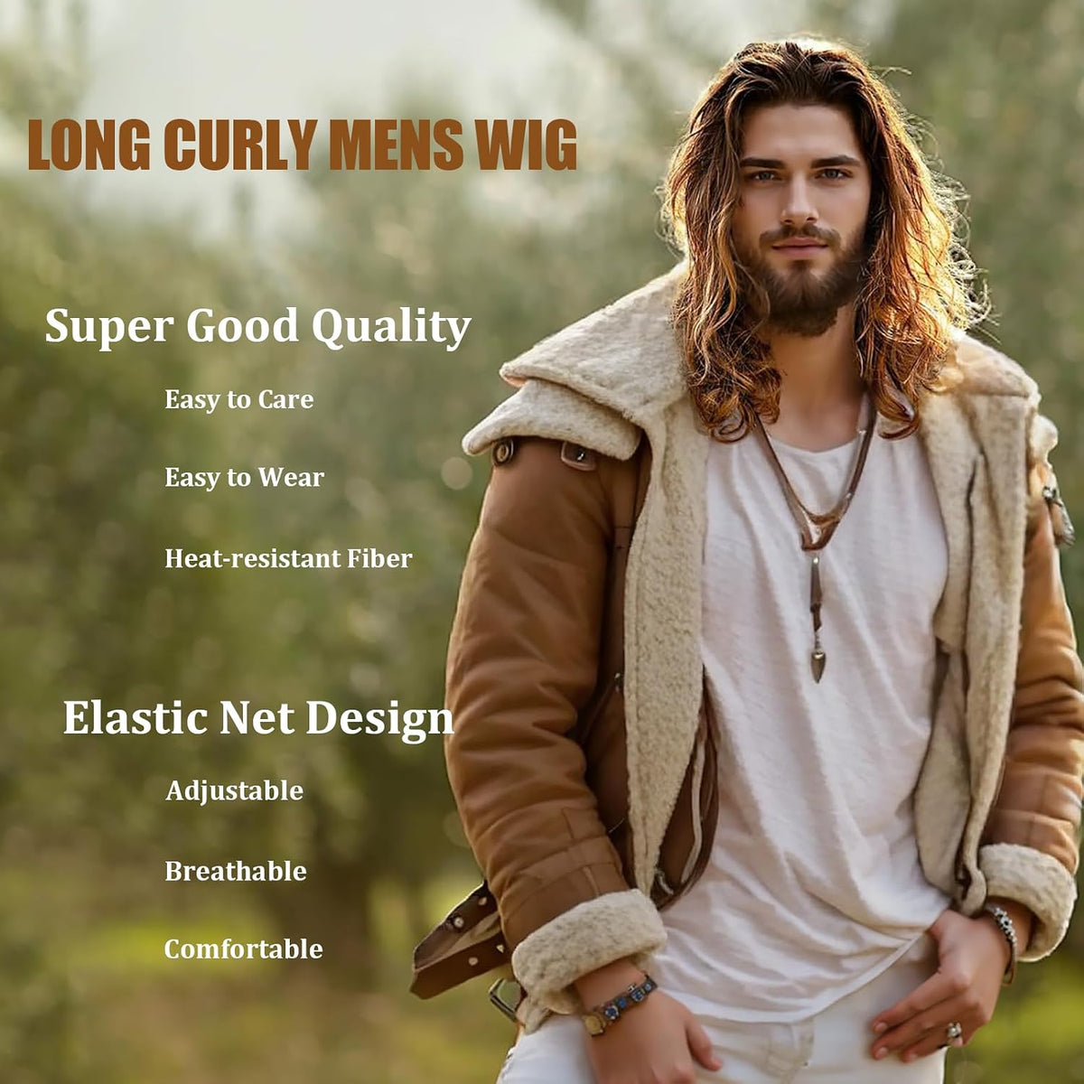 Guree Hair Pelucas largas y rizadas para hombres, peluca sintética...