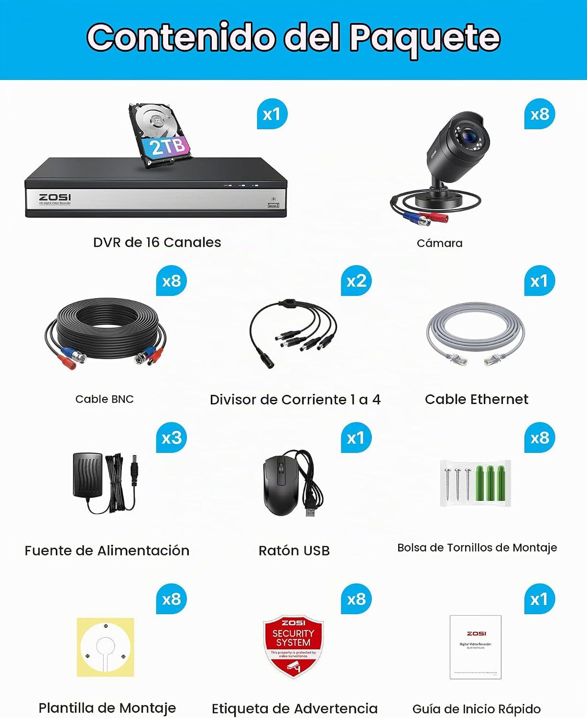 ZOSI Sistema de cámaras de seguridad 3K Lite de 16 canales con dete...