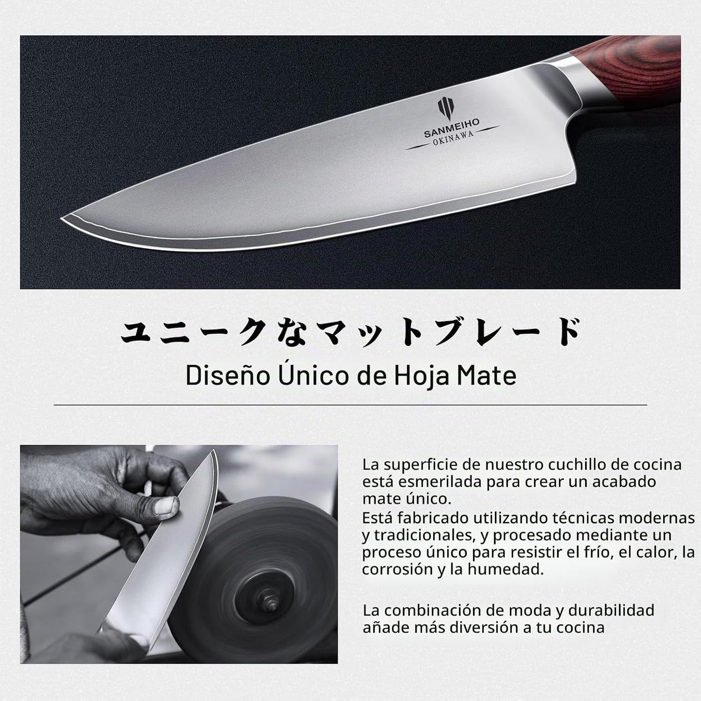 SANMEIHO Cuchillo de chef de 8 pulgadas, de acero inoxidable japoné...