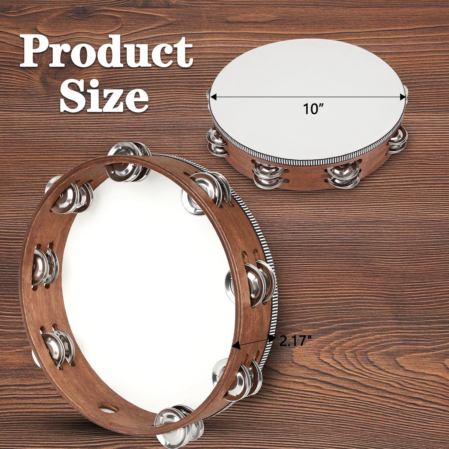 Pandereta de percusión de mano de madera de 10 pulgadas con bolsa d...