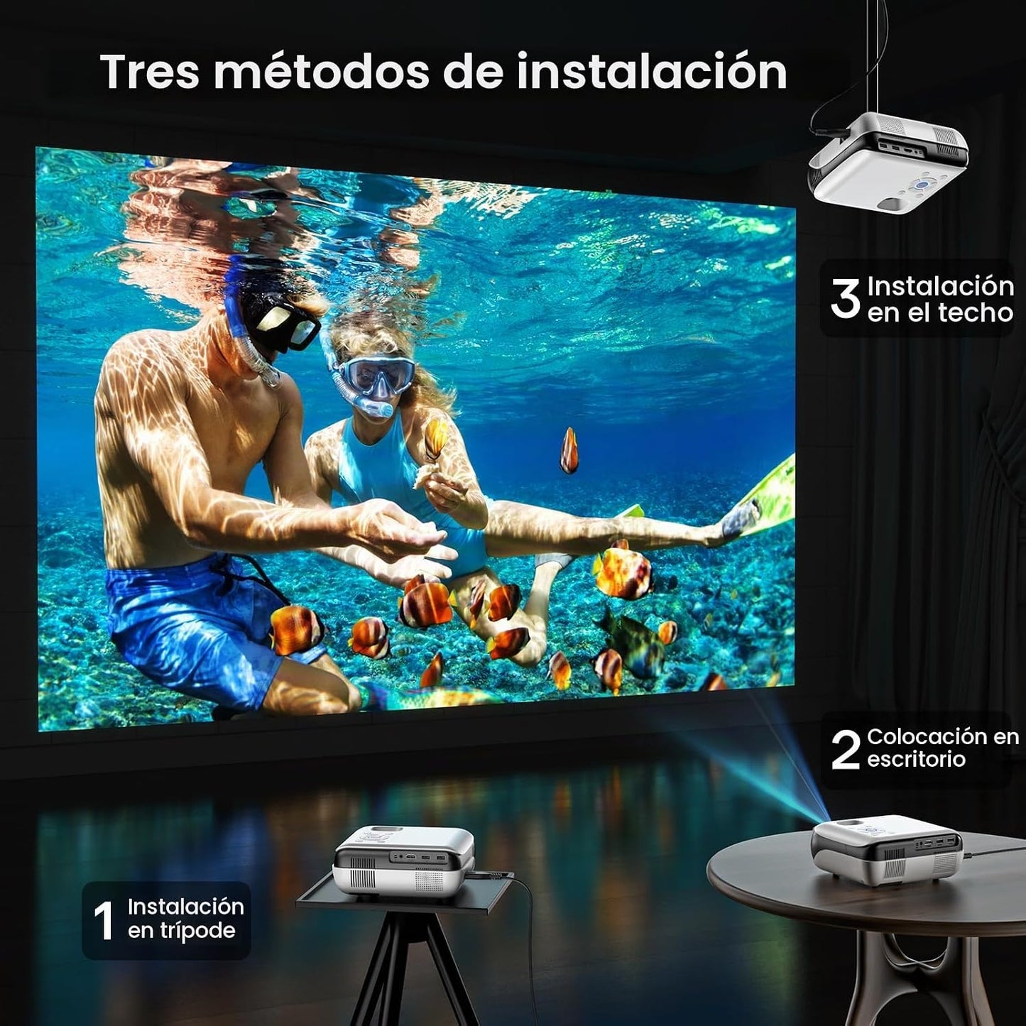 HAPPRUN Proyector inteligente para exteriores Native 1080P estándar...
