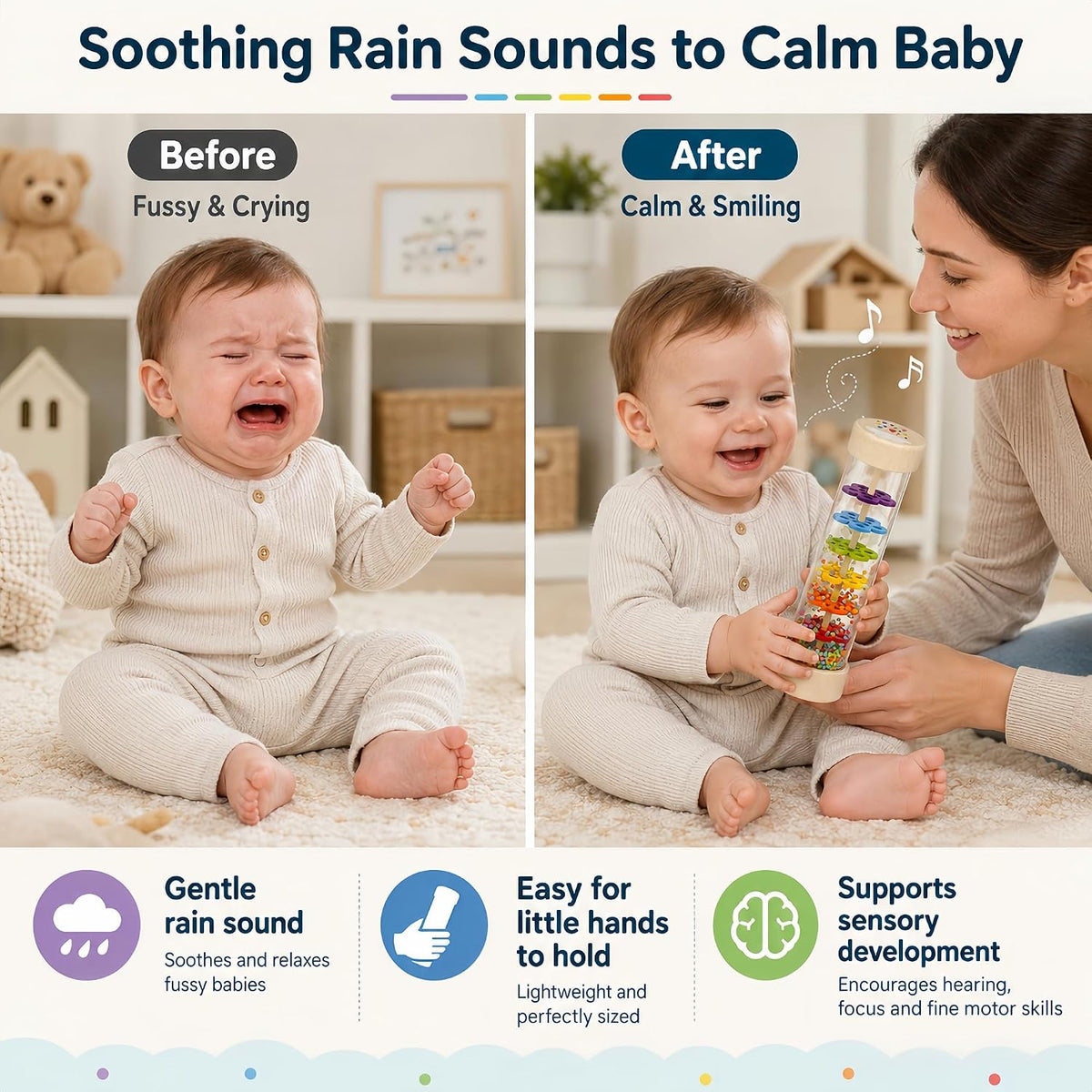 Oneshow Bastones de lluvia para niños, juguetes Montessori de mader...