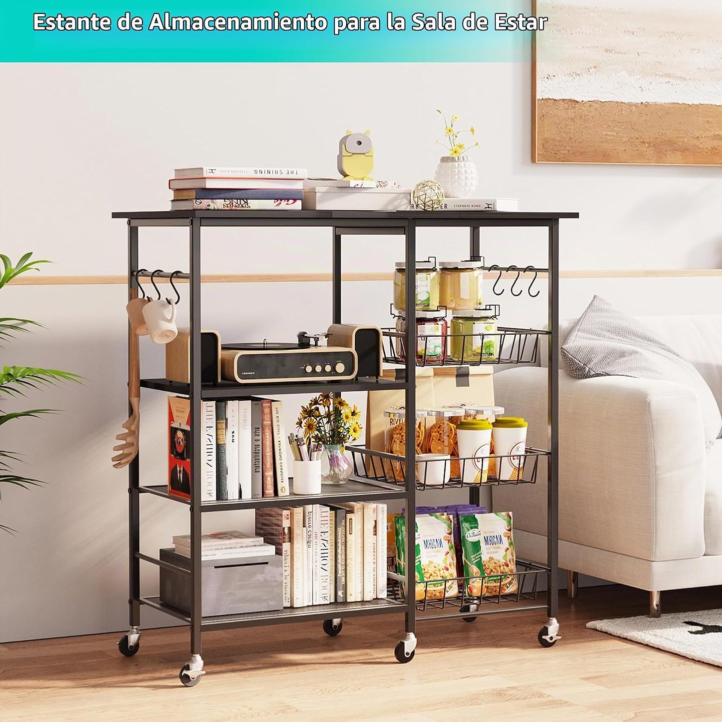 HapiRm Carrito de cocina con ruedas para microondas, soporte de mes...
