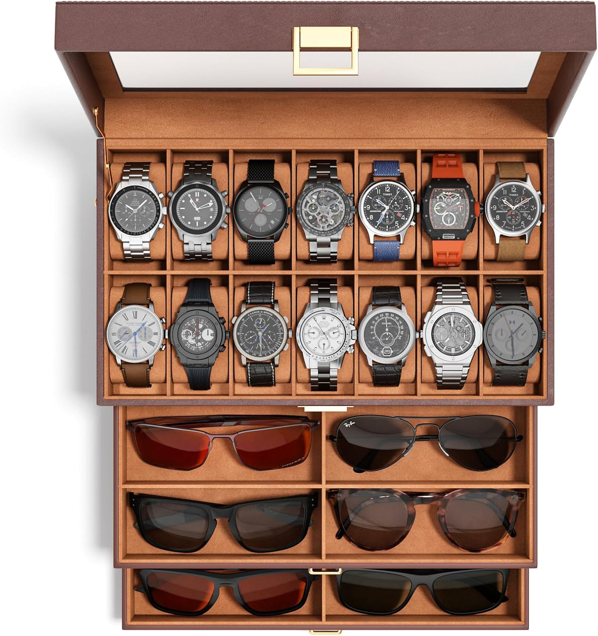 sensok Caja de reloj para hombre, 14 ranuras, 3 capas, organizador...
