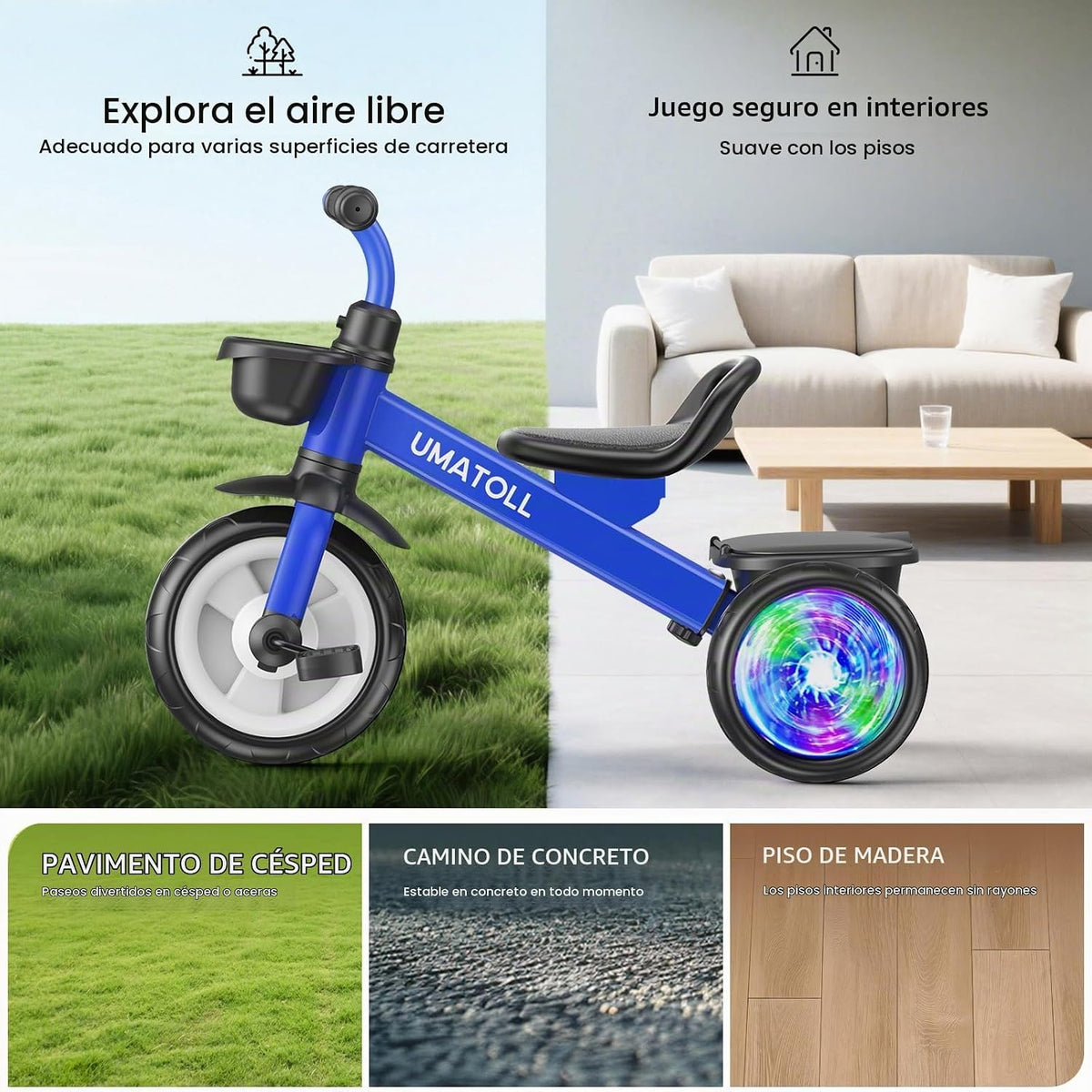 Umatoll Triciclo para Niños de 2 a 5 Años, Bicicleta Ajustable para...