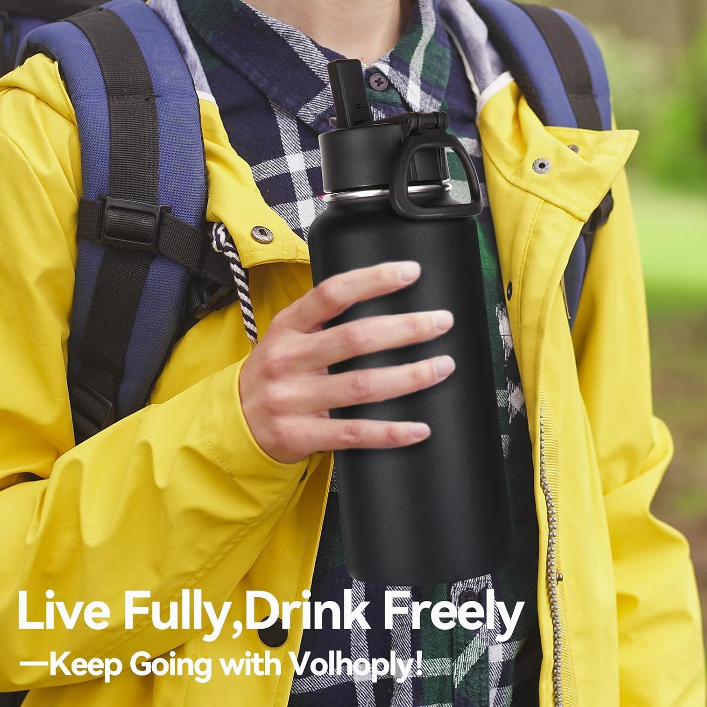 Volhoply Botellas de agua aisladas de 32 onzas a granel con tapa de...