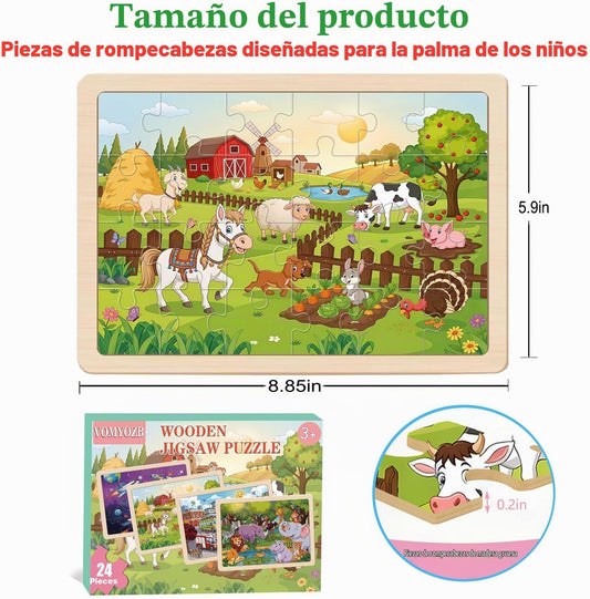 Rompecabezas para niños de 4 a 6 años, 24 piezas de madera para gra...