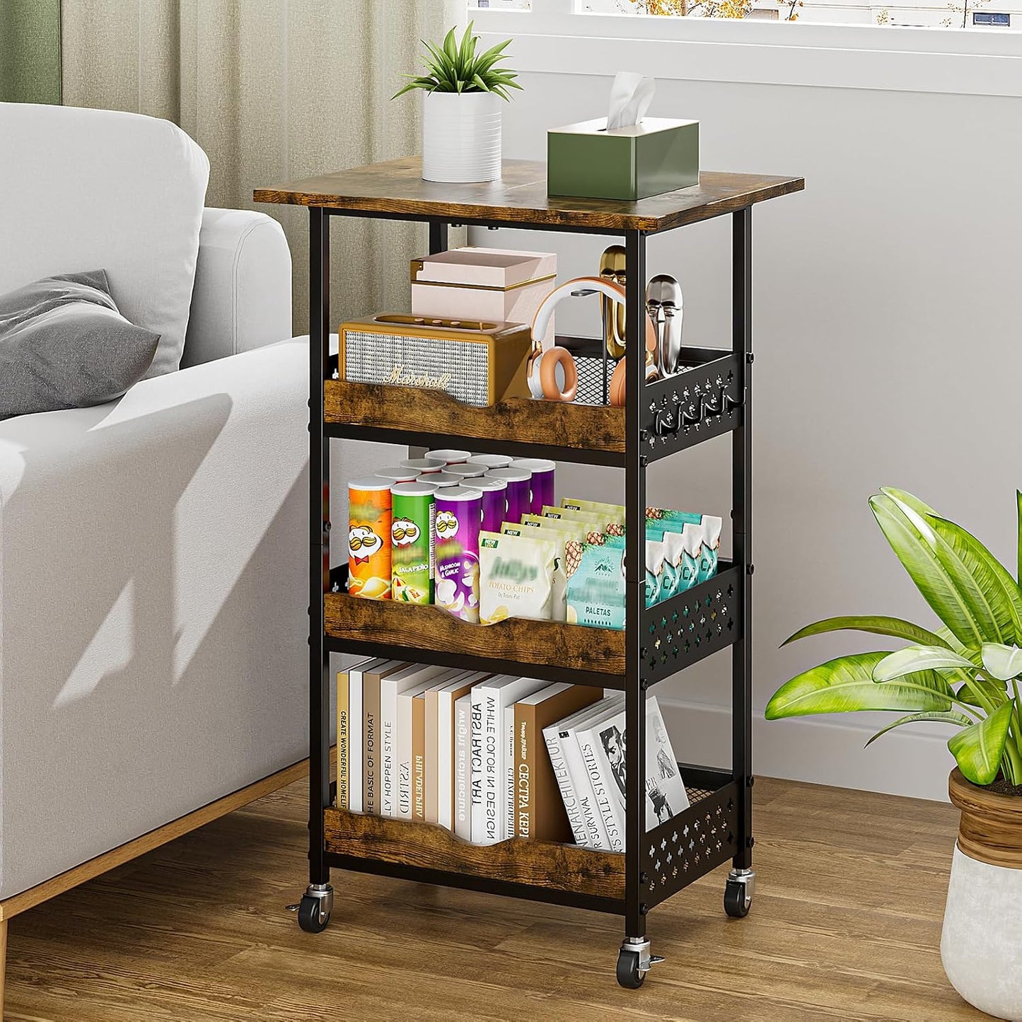Giwil Carrito de cocina rodante de 4 niveles, soporte para microond...