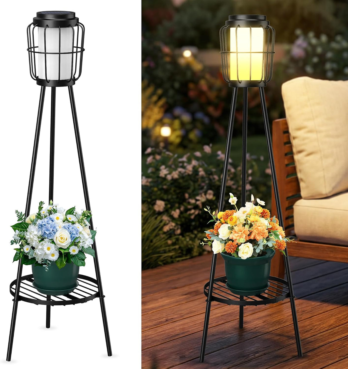 Paquete de 2 luces solares para exteriores con soportes para planta...