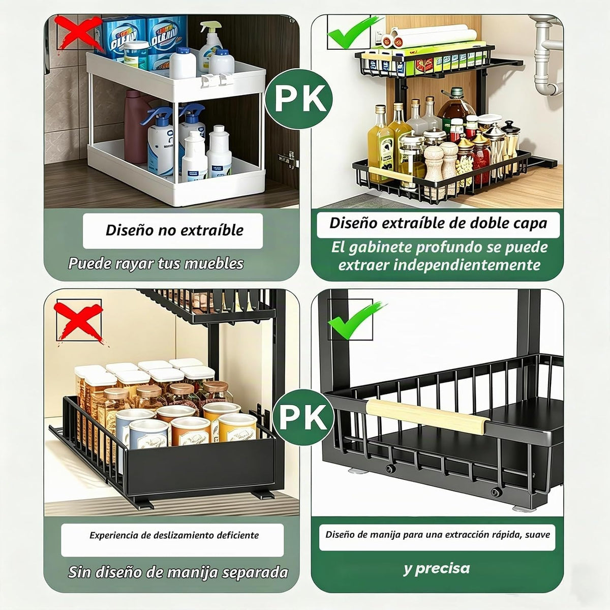 Paquete de 2 organizadores para debajo del fregadero, organizador d...