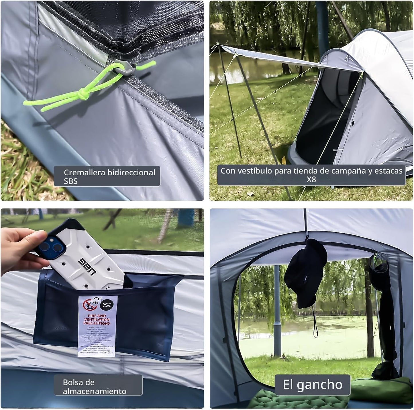 Tienda de campaña desplegable fácil para 4 personas, impermeable, c...