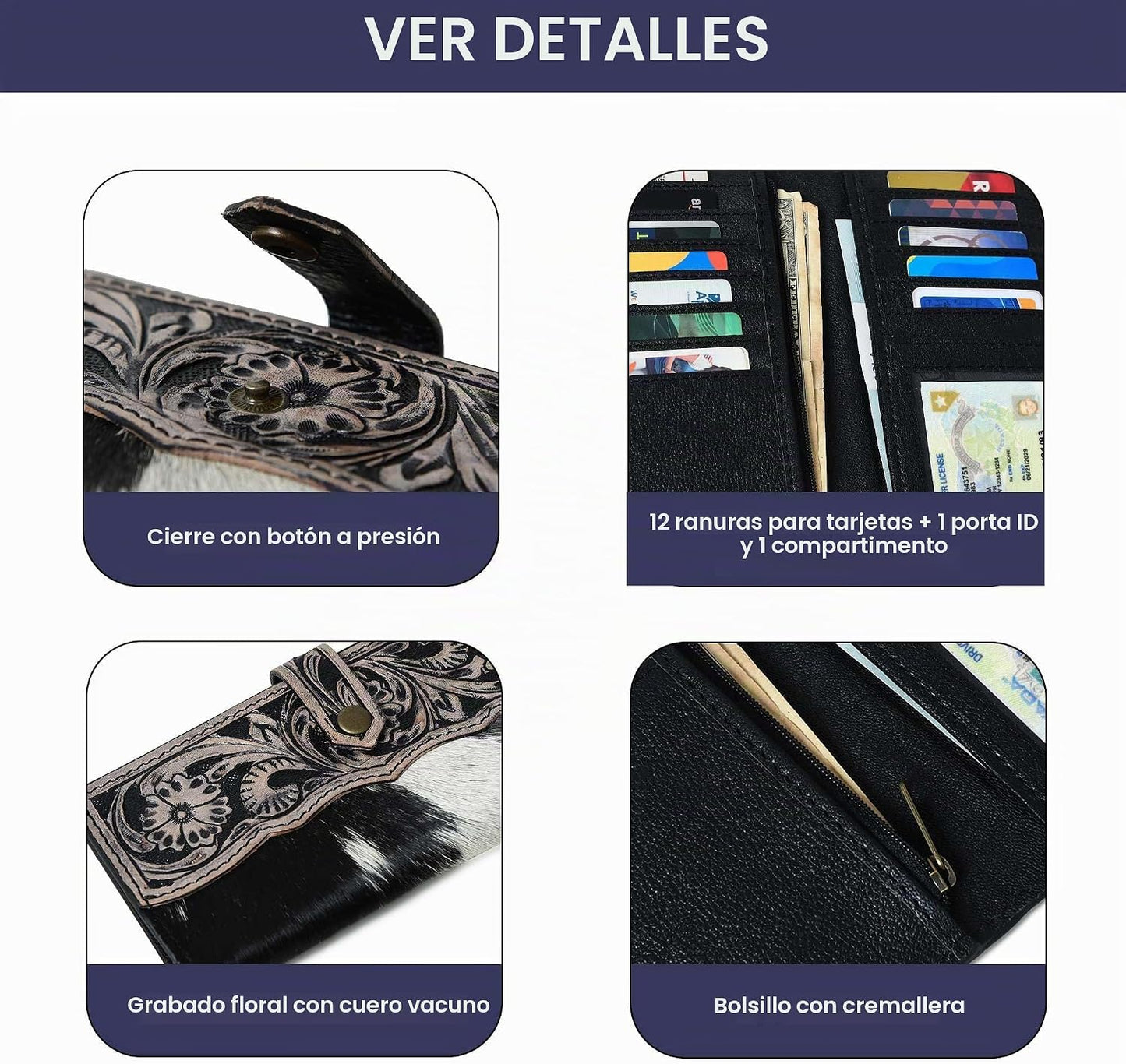 Merbaa Wild West Billetera de Cuero con Pelo de Vaca para Mujer, la...