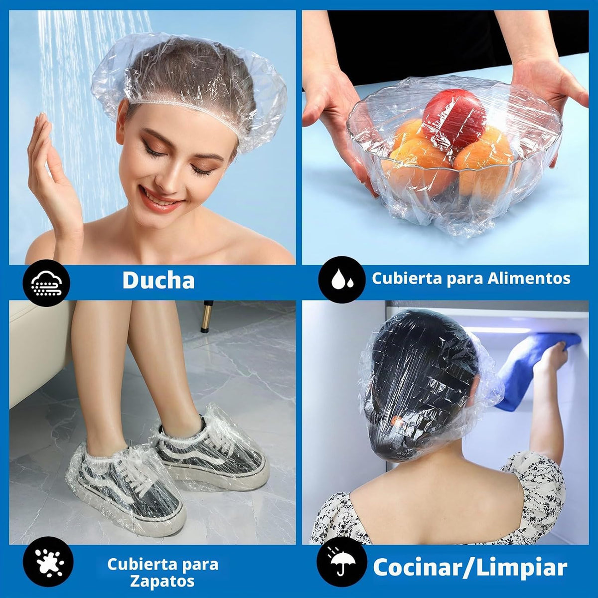LEOBRO Gorro de ducha desechable grande, 100 PCS Gorro de ducha, go...