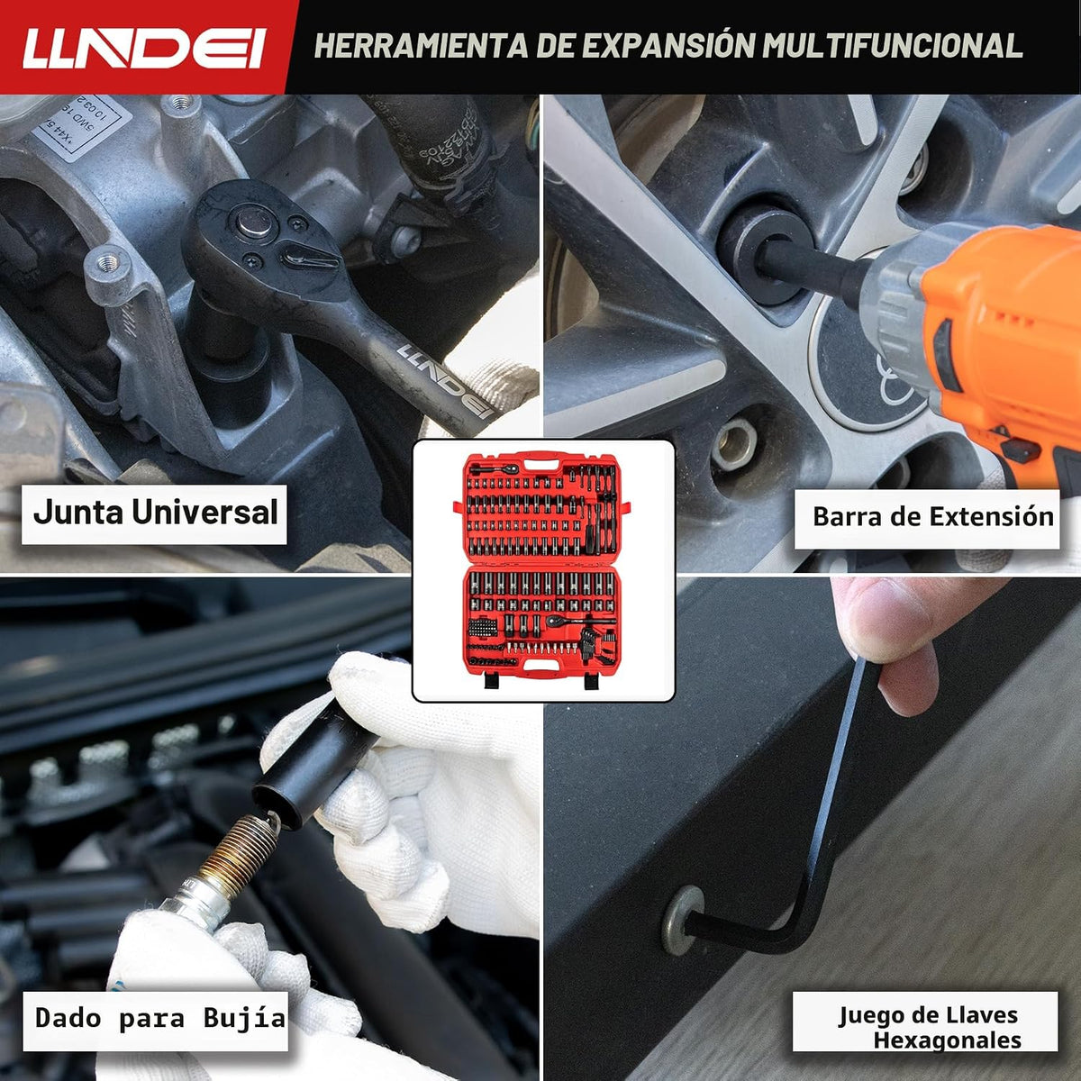 LLNDEI Juego de llaves de impacto de 1\/4 y 3\/8 pulgadas, 186 piez...