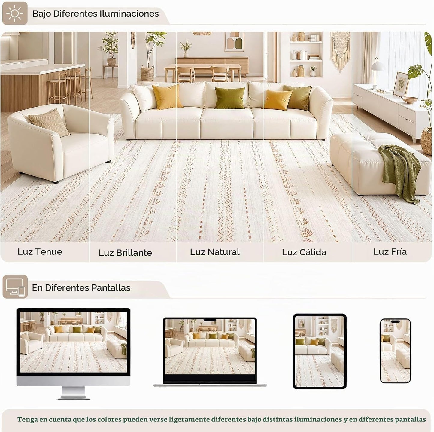 Nakagishi - Tapete de 6 x 9 pies para sala de estar: lavable, bohem...