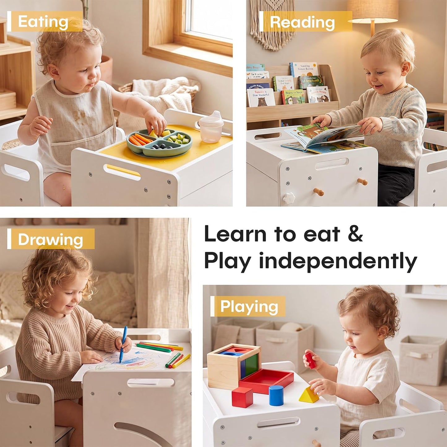 STEPLAY Montessori - Juego de mesa y silla para niños con caja de a...