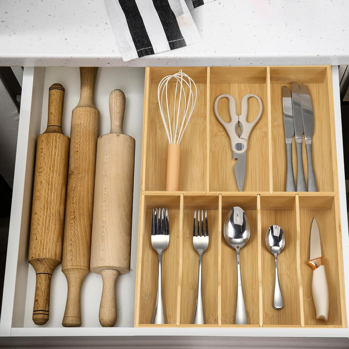 Fabsome Organizador de cubiertos para cajones de cocina, bandeja de...