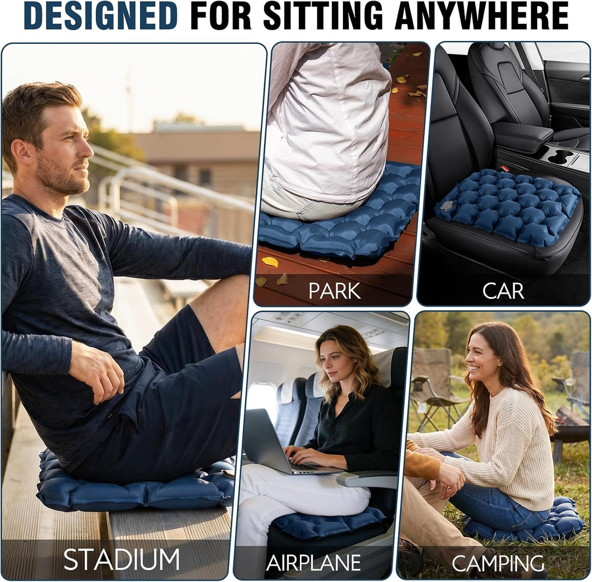 GDREAMT Cojín inflable para asiento de estadio, cojín de asiento de...