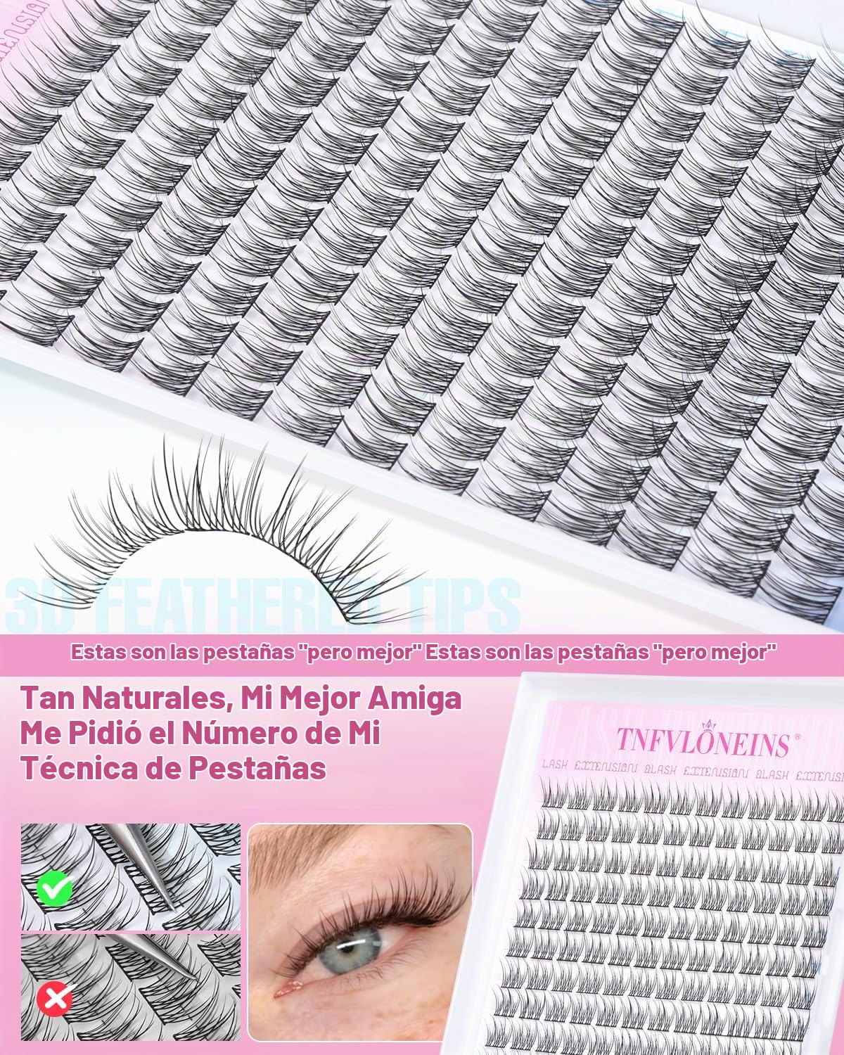 Extensiones de pestañas naturales en racimo de pestañas finas, 168...