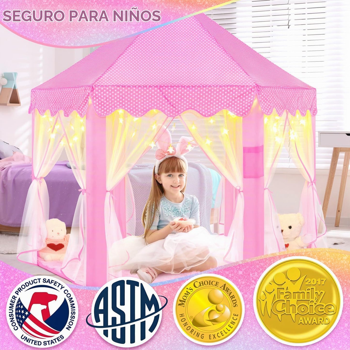EVOIONOS Tienda de princesa con luces y alfombra, tienda de juegos...