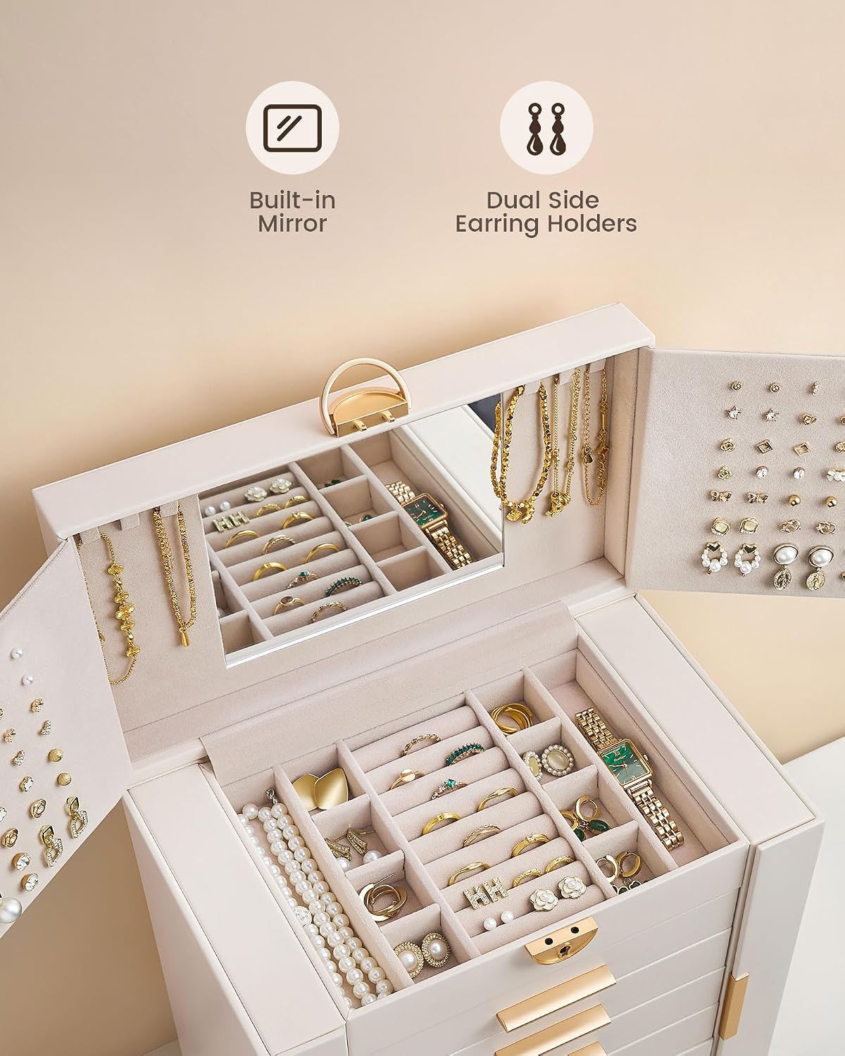 Lolalet Joyero grande para mujer, organizador de joyas de 7 capas y...