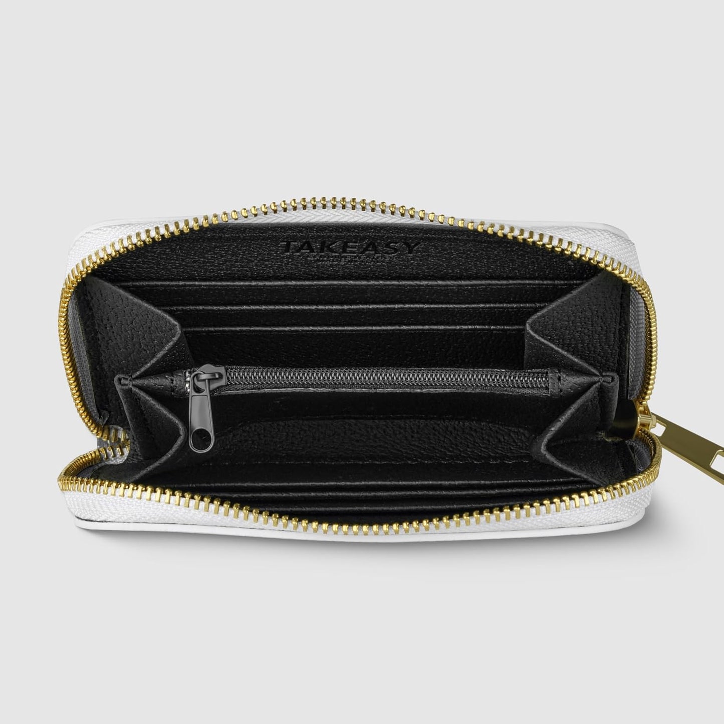 TAKEASY Cartera italiana de cuero genuino para mujer con cierre de...