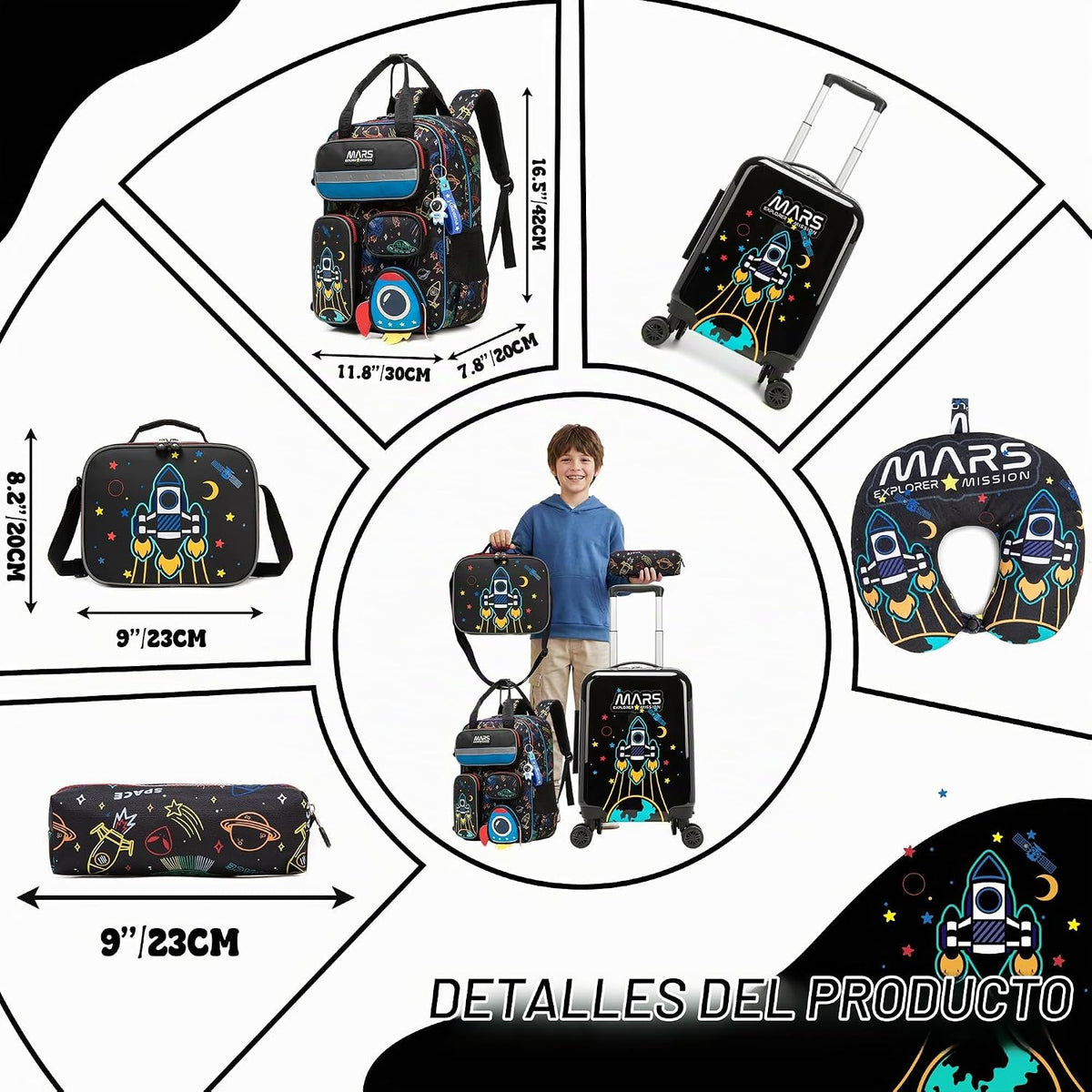 Inprof Juego de maletas para niños, 5 piezas, equipaje rígido de 16...