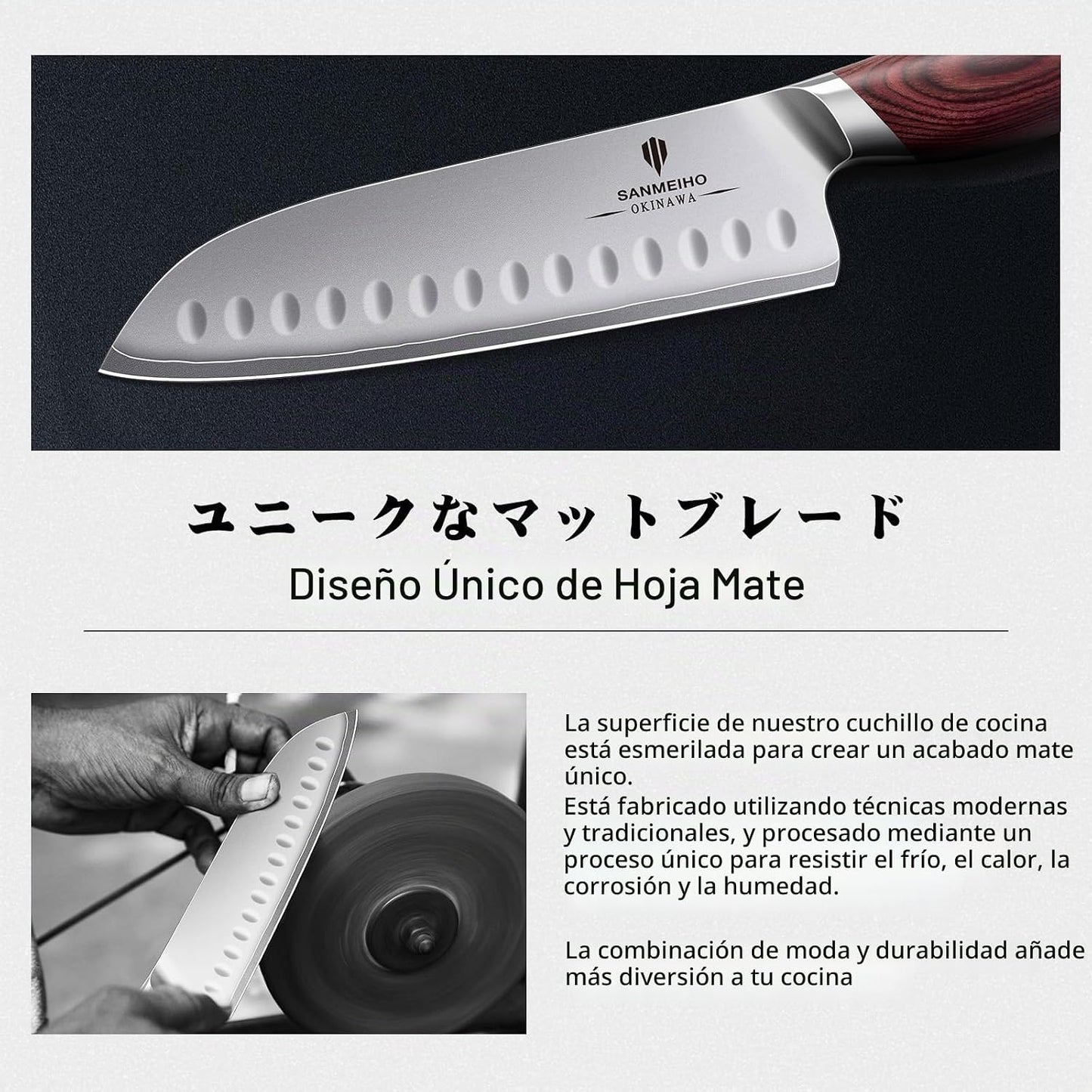 SANMEIHO Cuchillo de chef de 7 pulgadas, cuchillo Santoku japonés d...