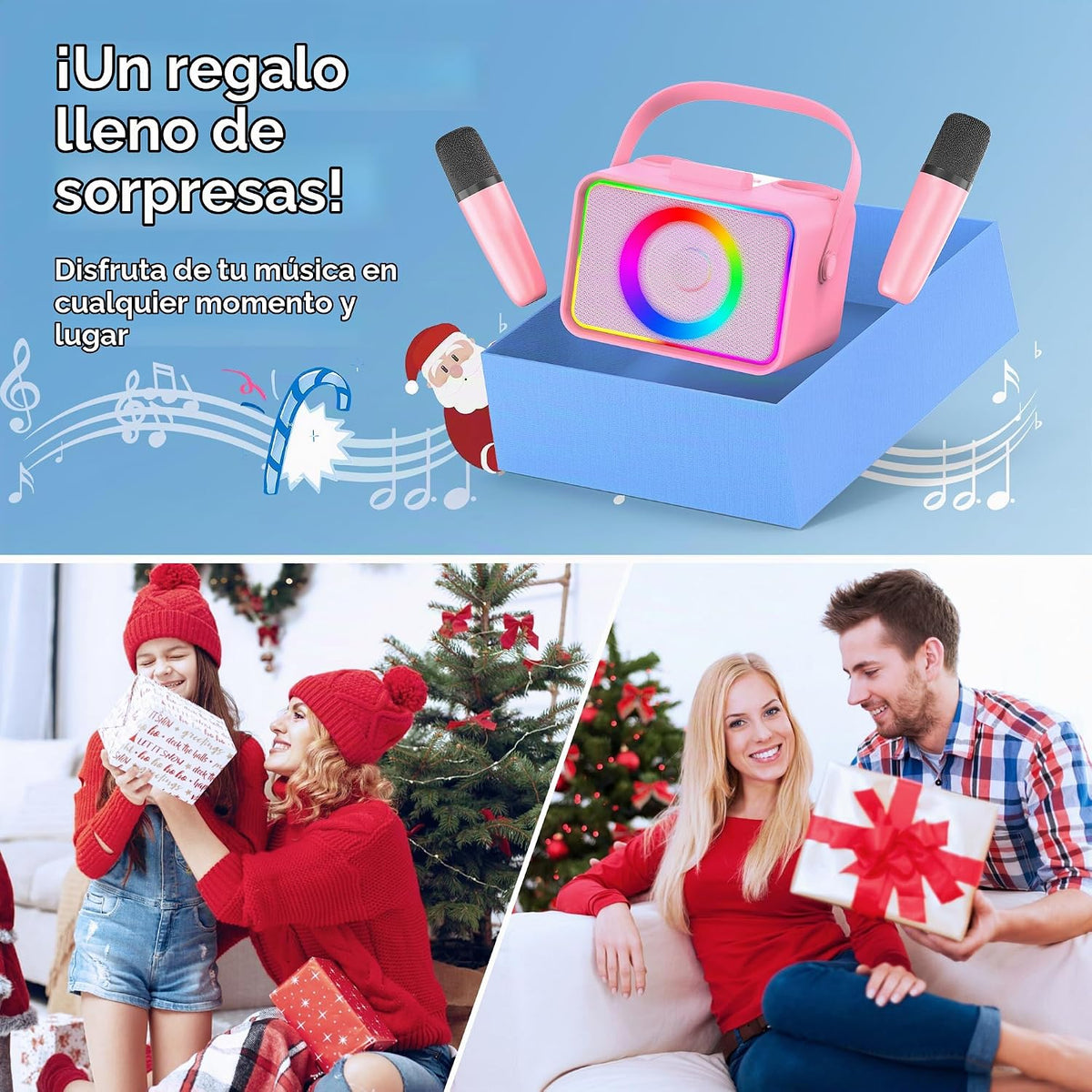 Máquina de karaoke, altavoz Bluetooth portátil con 2 micrófonos ina...
