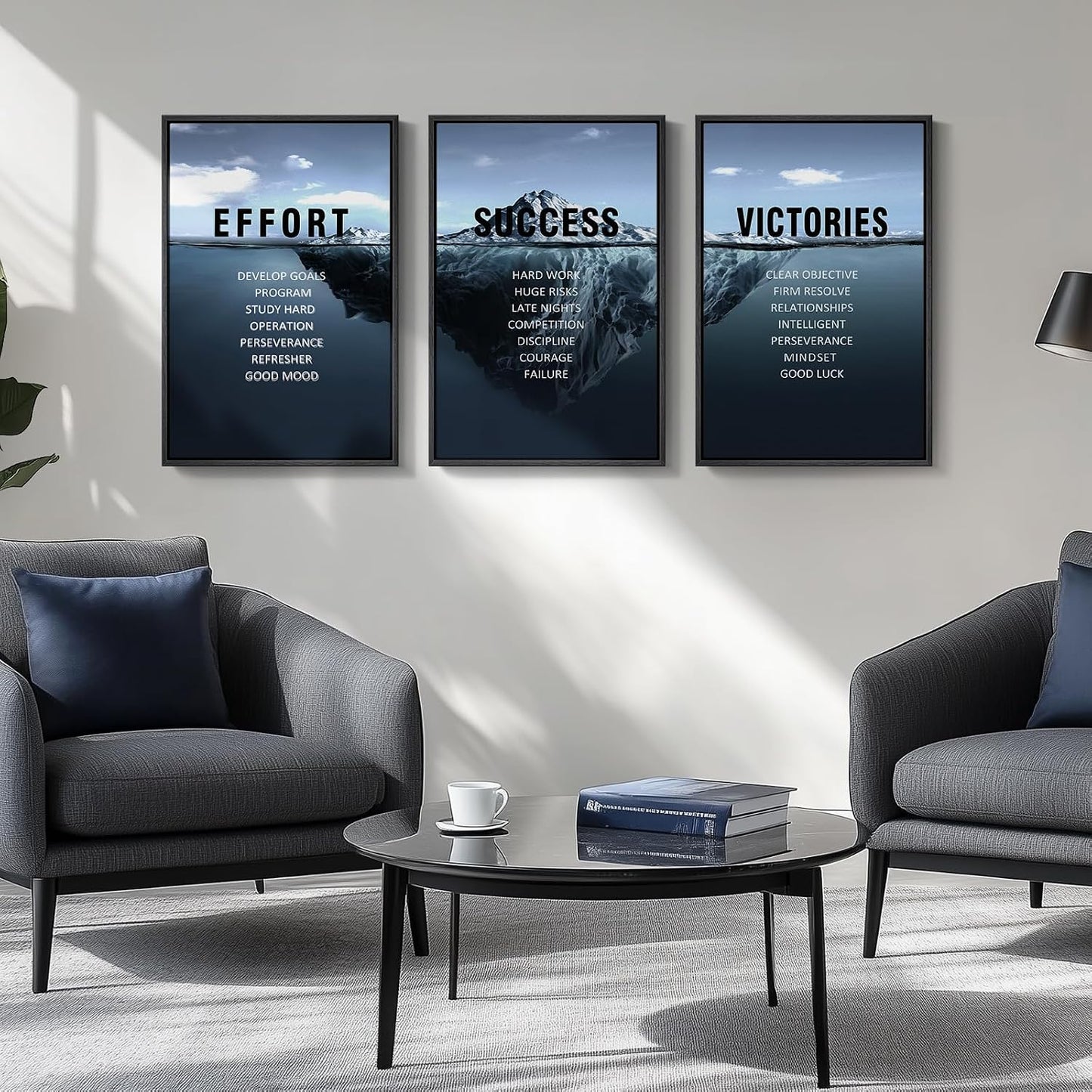 Arte de pared motivacional enmarcado para oficina, 3 piezas de 16 x...