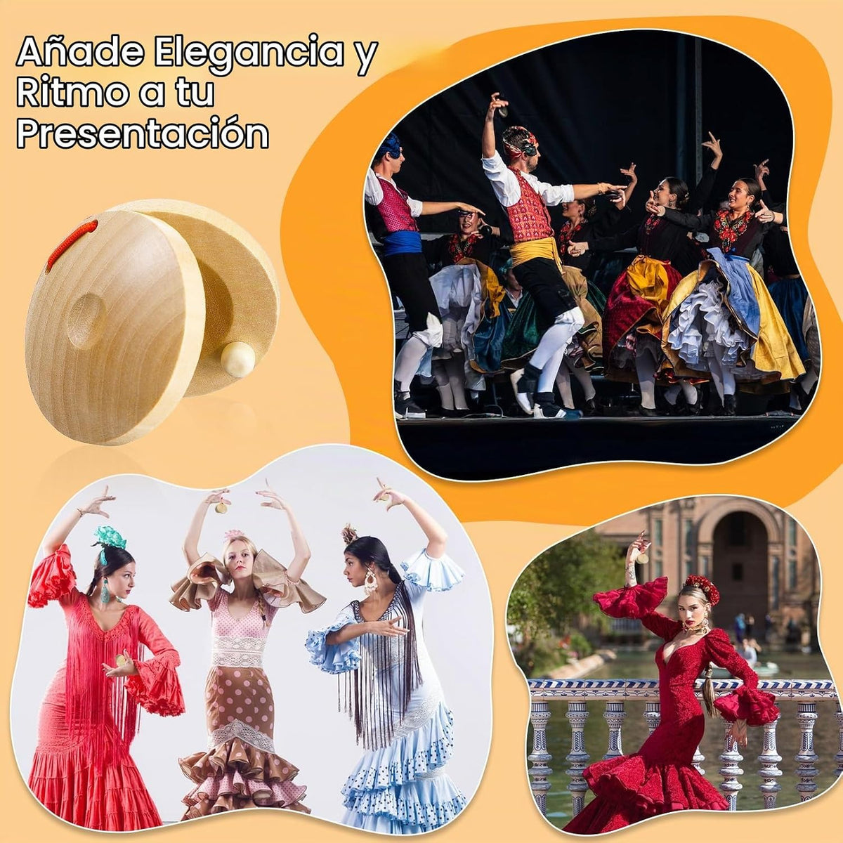 32 castañuelas de dedo, instrumentos musicales de madera para adult...